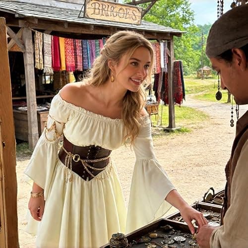 SVMVVGW Renaissance Costume Women Pirate outfit Ren Faire Dress Off Shoulder Bell Sleeve Arm chain Waist Belt waist chain thumbnail 7