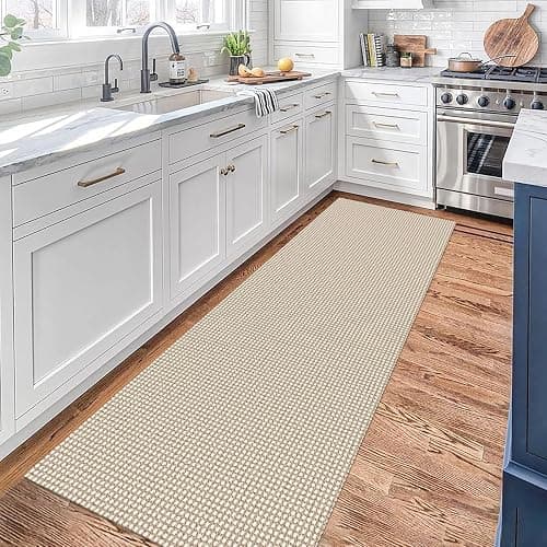 KOZYFLY Runners for Hallways 2x7 ft Washable Kitchen Runner Non Slip Rubber Backed Hall Runners Cotton Entryway Runner Rugs Floor Carpet for Indoor Backdoor Bedroom Kitchen, Ivory/Khaki thumbnail 2