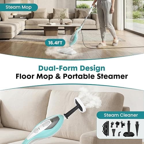 DUMOS 10-in-1 Multifunctional Steam Mop, 1550W Detachable Handheld Steam Cleaner, 16FT Power Cord with 2 Reusable Pads, Floor Steamer for Hardwood, Tile, Carpet, Grout, Windows thumbnail 5