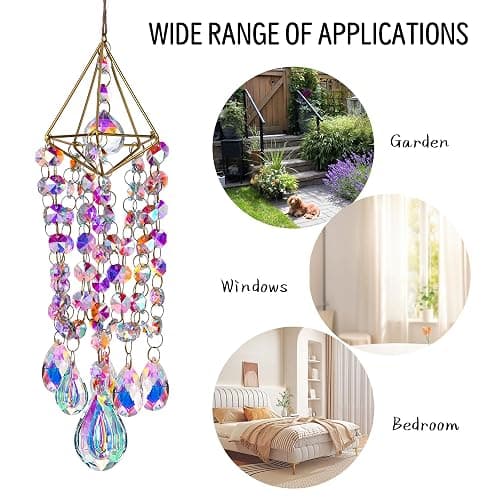 HDCRYSTALGIFTS 21.5inch Crystal Suncatchers for Window Hanging Wind Chime Style Garden Sun Catchers with Crystals Rainbow Maker Indoor Outdoor Decor Handmade Gold Plated thumbnail 8