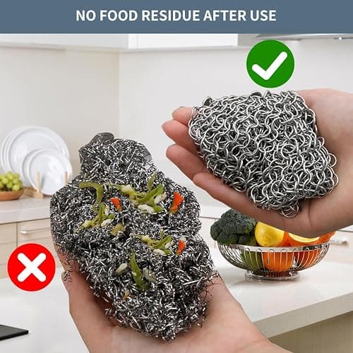 PIBC Cast Iron Cleaner 8"x6" 316L Stainless Steel Chainmail Scrubber for Griddle Skillet Dutch Oven Wok Stainless Steel Pot Cast Iron Pan thumbnail 7