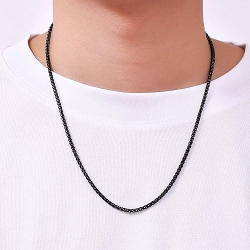 Fiusem Wheat Chains for Men and Women, Silver Tone/Black/14K Gold Plated | 2/2.5/3/4/5mm Stainless Steel Necklace Chain, Mens Necklace Jewelry Gift 16-28 Inch thumbnail 8