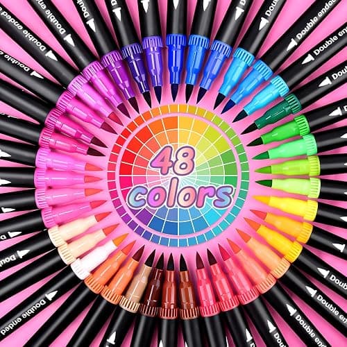 DUULEMANG 48 Colors Dual Markers Brush Pens, Art Markers Colored Pens for Adult Coloring Books, Brush and Fine Point Dual Tip Artist Colored Marker Set thumbnail 7