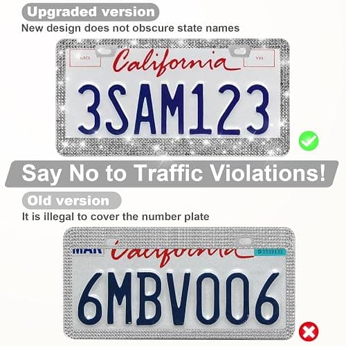 QUANQIUFEI 2 Pack Bling License Plate Frames for Women, Sparkly Rhinestone Diamond Car Accessories with Glitter Crystal Caps (Gilded Black) thumbnail 2