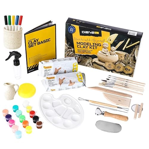 DIBYS Töpfer-Set für Zuhause | Starter mit Modellier-Werkzeug, Ton Lufttrocknend in Weiß, Farben & Pinsel | DIY zum Töpfern für Kinder & Erwachsene | Kreativ | Geschenk-Ideen - Image 1
