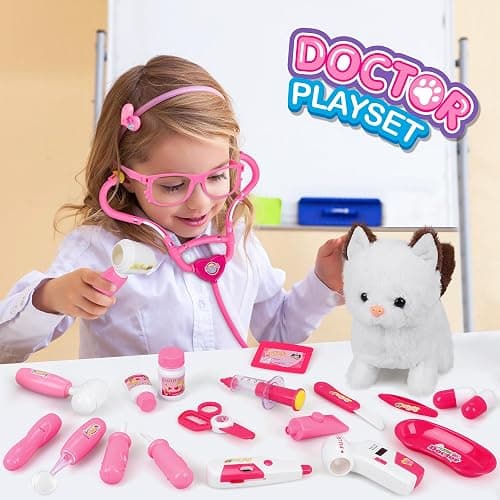 33Pcs Pet Doctor Kit for Toddlers - Dress Up Costume & Pretend Doctor Play Set with Cat Toy, Stethoscope, Portable Pet Vet Roleplay Toy, Christmas Birthday Gifts for Ages 3 4 5 6-8 Year Old Boys Girls thumbnail 2
