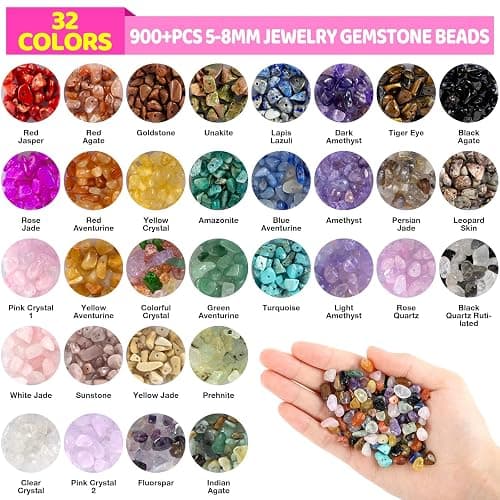 Funtopia 32 Colors Crystal Beads Kit for Jewelry Making,1200 Pcs Natural Gemstone Beads Bracelet Making Kit Adults 5-8mm Irregular Crystals and Stone Bead Chips for Bracelet Necklace Earring DIY Craft thumbnail 5