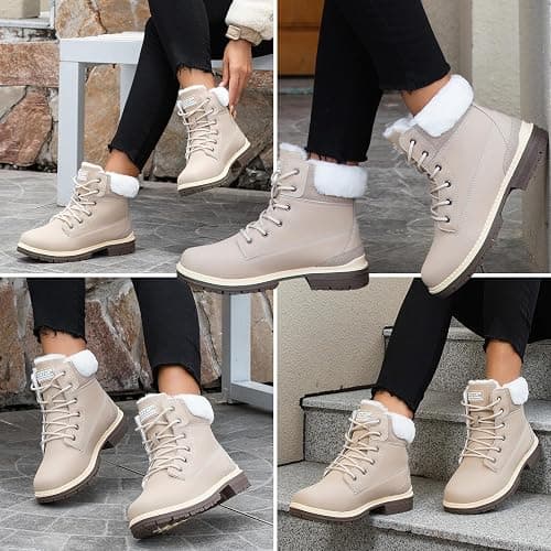 BKWHDAY Winter Boots for Women Snow Boots Waterproof Fur Lined Warm Hiking Boots Ladies Lace Up Walking Boots Anti-Slip Lightweight Outdoor Ankle Boots thumbnail 3