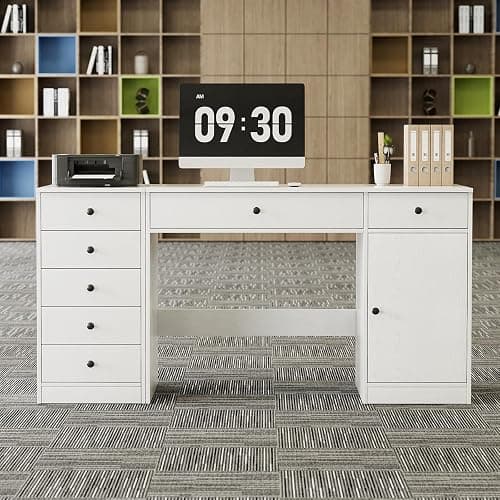 TUSY Office Desk and 5-Drawer Cabinet Set, 31.5" H White Desk with Drawers, 47.24" W Executive Desks with Storage, Computer Table for Home Office, Study, Small Spaces thumbnail 5