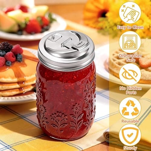 Wide Mouth Mason Jar Drinking Lids, Stainless Steel Sip Lid, 2 Pcs | Mason Jar Drink Lids for Iced Coffee, Smoothies & Cold Drinks, Leak Resistant, Reusable, Heavy Duty Metal thumbnail 7