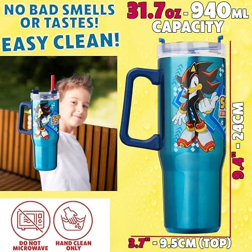 Get Trend Sonic the Hedgehog Insulated Tumbler with Straw for Kids, 32 oz Reusable Stainless Steel Cup for Hot Cold Drinks, Travel Mug, Gifts for Kids (Blue Sonic/Shadaw) thumbnail 6