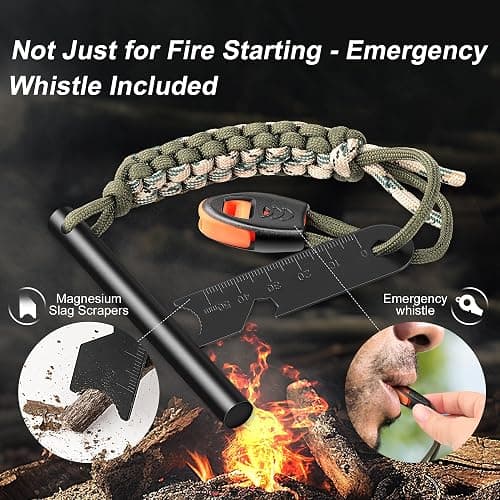 Clwryviduu Survival Fire Starter, 4 Inch Ferro Rod, Flint Fire Starters for Hiking and Camping, Flint and Steel Survival Tool with Paracord and Emerge thumbnail 4