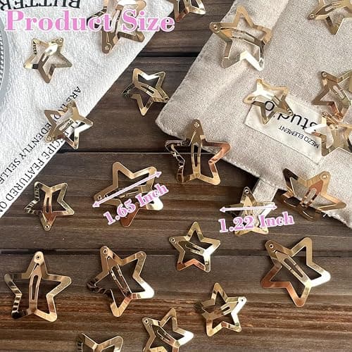 30 PCS Gold Star Hair Clips,20PCS 1.22"Star hair Clip and 10 PCS 1.65"Hair Clip Snap Hair Accessories Non Slip stars Clips for Girls Women gold Accessories Gold Metal Hair Clips thumbnail 2