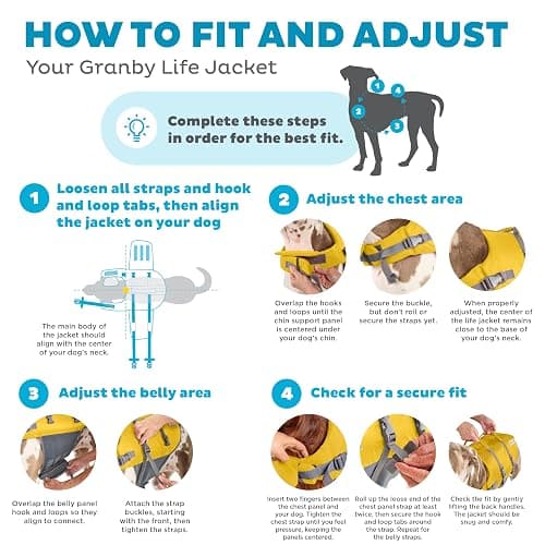 Outward Hound Granby Splash Dog Life Jacket, Life Vest, Yellow, Large | Max Buoyancy, Adjustable Fit, Head/Neck Support, Rescue Handle, Reflective, Swimming & Boating, Large Dogs (28–32" Girth) thumbnail 3