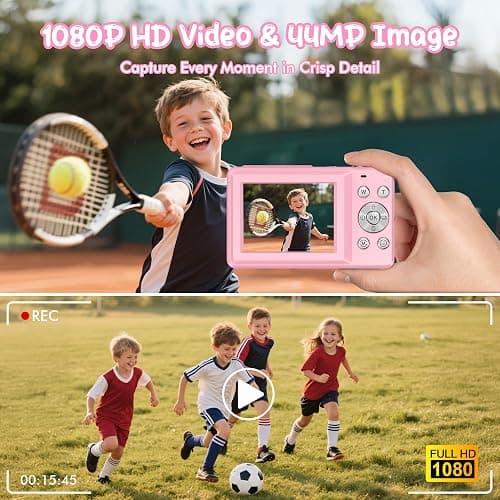 Digital Camera 1080P 44MP Vlogging Camera for Kids Teens, FHD Compact Portable Photo Camera with 2.4" Screen 16X Zoom, Anti-shake Mini Camera for Beginners Students Boys Girls-Pink（No SD Card) thumbnail 2