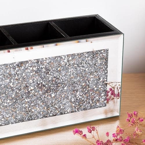 SHYFOY 4-Compartment Makeup Brush Holder, Mirrored Makeup Organizer with Crushed Diamond Crystals, Vanity Cosmetics Organizer Solution, Pencil Holder Organizer for Desk thumbnail 5