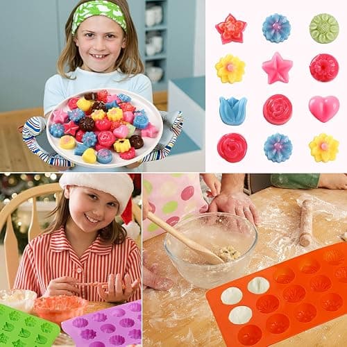 FIRETREESILVERFLOWER Flower Shape Chocolate Candy Molds Set,Heart,The stars,The rose,Flowers in Combination,15 Cavity Silicone Baking Mold Ice Cube Tray-Wedding,Festival,Parties and DIY Crafts-(6Pcs) thumbnail 4