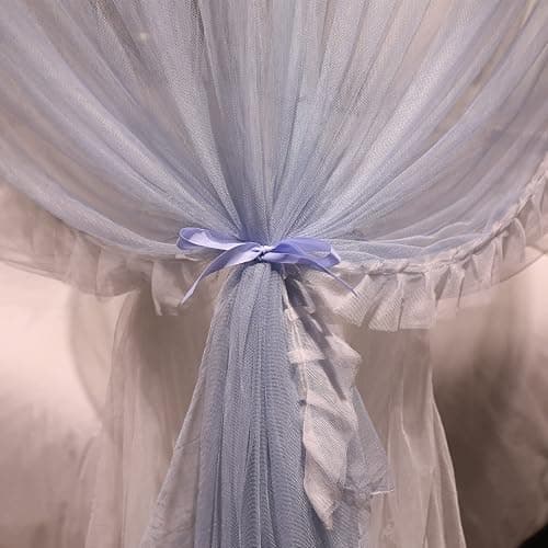 VETHIN 4 Corners Post Ruffle Princess Bed Canopy Curtain-Double Layer Cozy Drape Netting 4 Opening Mosquito Net for Girls Adults Bedroom Decoration (Gray/White,47" W*78" L*82" H/Twin) thumbnail 6