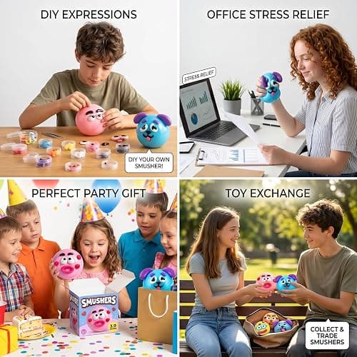 Smushers Squishy Curiosities - Ultra-Soft Slow Rising Stress Relief Toy for Adults, Cute Quirky Sensory Fidget Toy for Anxiety Relief, ADHD & Autism, Unique Office Desk Decor(Blue&Pink) thumbnail 6