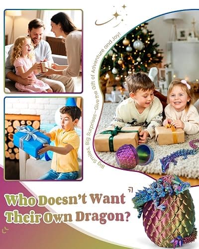 12" 3D Printed Dragon Easter Eggs with Dragon Inside, Prefilled Easter Dragon Egg with Dragon Toy for Basket Stuffers,Articulated Crystal Dragon Fidget Toy, 3D Printed Easter Gifts for Kids 6-8 thumbnail 6