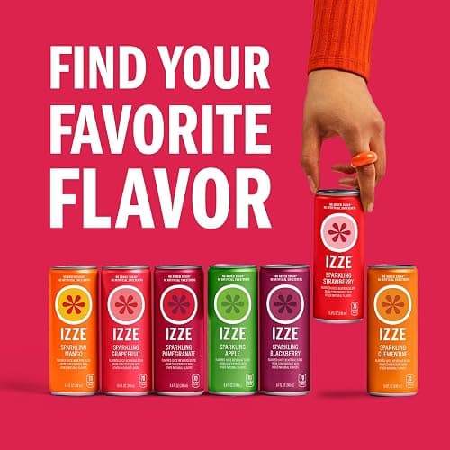 IZZE Sparkling Water Juice Beverage Blend, Pomegranate, No Sugar Added, 8.4 FL OZ, 24 Cans thumbnail 8