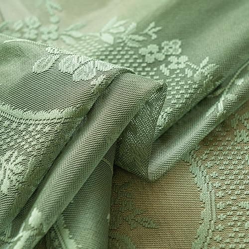 LOHUT Sage Green Lace Curtains Set of 2, Sheer Floral Panels 63 Inch Length, Vintage Boho Window Treatment with Ruffled Edge for Bedroom Living Room, Rod Pocket, W52 x L63 thumbnail 7