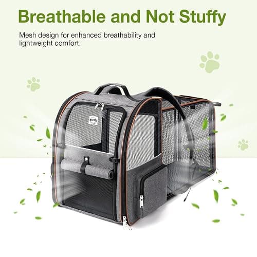 Lekebobor Large Cat Backpack Carrier Expandable Pet Carrier Backpack for Small Dogs Medium Cats Fit Up to 18 Lbs, Dog Backpack Carrier, Foldable Puppy Backpack Carrier for Travel, Hiking,Grey thumbnail 3