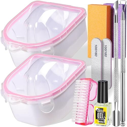 Teenitor 10Pcs Nail Soaking Bowl Kit 2 Soak Off Bowl Nail Soaking Bowl Acetone Proof Soak Off Gel Polish Remover Bowl, Manicure Bowl Cuticle Peeler Scraper Cuticle Oil Nail File and Buffer Nail Brush - Image 1