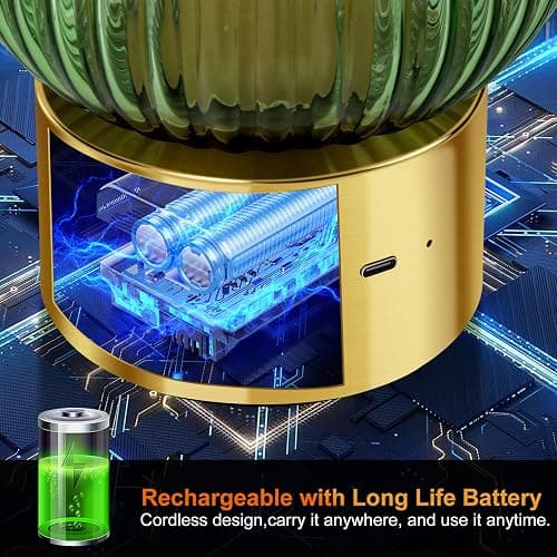 LEDIKON Cordless Table Lamp,Rechargeable & Touch Control,Vintage Mid Century Modern Style,3-Way Dimmable Battery Operated Gold Table Lamp for Dinner Table,Living Room,Bedroom,Restaurant,Bars thumbnail 3