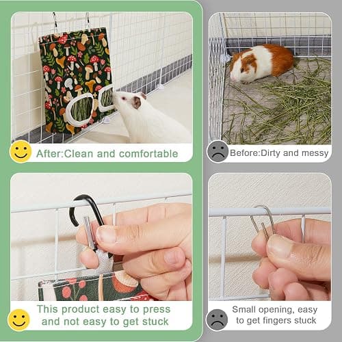 Glittme 2 Pack Guinea Pig Hay Feeder, 11.5x9 Inch Hay Bag for Rabbits, Hanging Hay Holder for Guinea Pigs Cage Hay Feeder for Bunny, Small Pets,Green Mushroom thumbnail 3