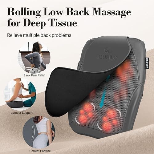 CuPiLo Shiatsu Back Massager for Deep Tissue Pain Relief, 4D Kneading & Rolling Up and Down Car Lower Back Massager with Heat for Office and Home Use thumbnail 5
