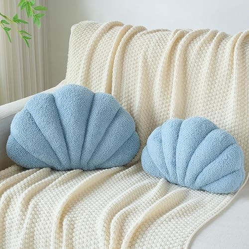 Mepherl White Seashell Throw Pillows,13 Inch Shell Shaped Pillows Decorative Throw Pillow,Soft Seashell Plush Pillow Cushion for Bed Couch Living Room Home Decor thumbnail 3