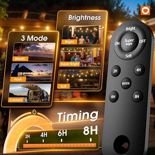 addlon 54FT(48+6) Solar String Lights Outdoor Waterproof with Remote&USB Port Solar Patio Lights Long Last for 20+Hrs, 3 Light Modes, Dimmable Solar Lights for Outside Backyard Party thumbnail 2