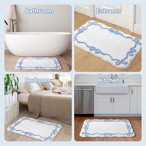 TRUEDAYS Blue Scalloped Bath Mat - Cute Bow Bathroom Rugs Small Non Slip Bath Mat, Soft & Absorbent Bath Rugs for Bathroom Decor, Tub, Vanity Floor thumbnail 8