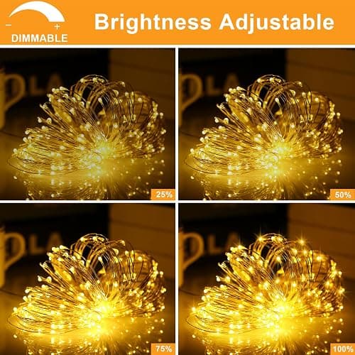 DBFAIRY 2 Pack Fairy Lights Battery Operated with Remote Control, 10M 100 LED Twinkle Lights Waterproof Silver Wire String Lights 8 Modes Dimmable for Bedroom Party Decoration (Warm White) thumbnail 6