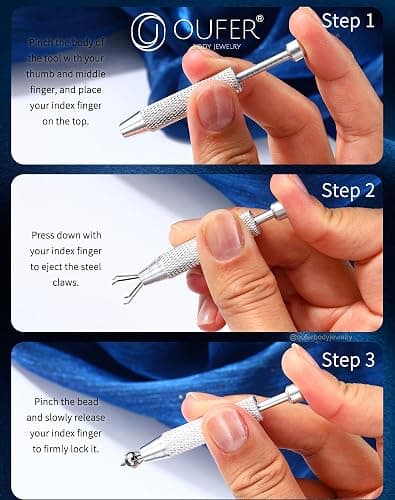 OUFER Piercing Ball Grabber, 16G 18G Flat Back Earrings Piercing Guide needle Tool, Surgical Steel Internally Threaded Push Pin External Thread Assistant Body Piercing Kit for Ear Nose Lip Tool thumbnail 2
