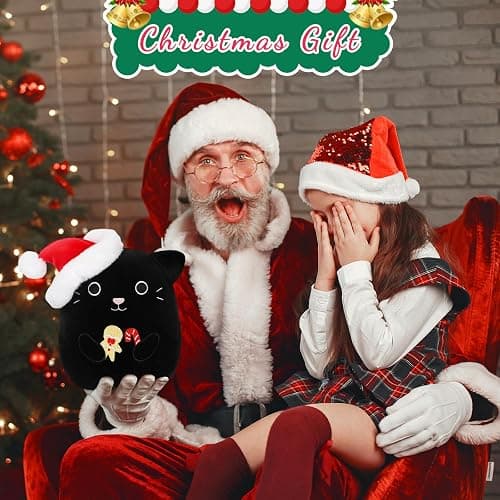 Zcstioxl Christmas Cat Plush, Black Cat Stuffed Animal Toy, Cute Christmas Plush Stuffed Cat Doll, Soft Gingerbread Plush Pillow for Girls Boys Adults thumbnail 6