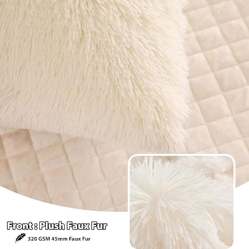 LIFEREVO Fluffy Faux Fur Standard Pillow Cases Set of 2, Beige | Soft Plush Shaggy Bed Pillowcases 20x26 with Hidden Zipper, Washable Decorative Fuzzy Long Pillow Shams for Bed Sofa Office thumbnail 3