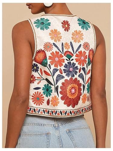 MakeMeChic Women's Floral V Neck Tank Top Sleeveless Tie Front Boho Vest thumbnail 3