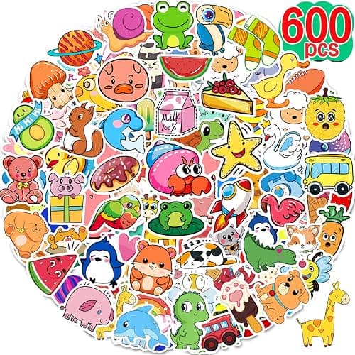 Apakkai 600 Pcs Cute Stickers for Kids, Water Bottle Stickers for Teens, Kawaii Vinyl Phone Laptop Skateboard Animal Waterproof Sticker, Bulk Aesthetic Sticker Packs for Boys Girls Teacher - Image 1