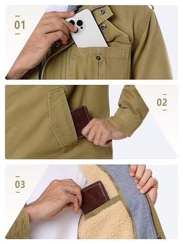 UIQUR Men’s Winter Military Casual Jacket with Removable Hood Sherpa Lined Cotton Fleece Cargo Coat for Fall and Work thumbnail 5