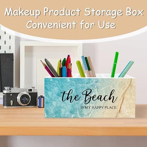 YTRGI Beach Gifts for Women Men, The Beach Is My Happy Place Pen Holder for Home Office Kitchen Desk Decor, Beach Wooden Pencil Holder Sign Organizer for Home Office Desk Accessories, thumbnail 3