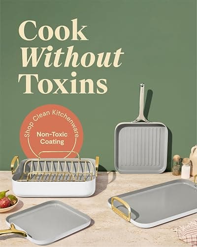 Caraway Square Cookware Set - Square Pans Set - Perfect for Griddling, Toasting, Searing, Roasting, and More - Non-Stick Ceramic Coated Pans - Non Toxic, PTFE & PFOA Free - White thumbnail 2