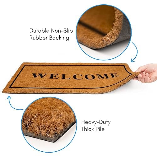PLUS Haven Coco Coir Door Mat with Heavy Duty Backing, Welcome Doormat, 17.5”x30” Size, Easy to Clean Entry Mat, Beautiful Color and Sizing for Outdoor and Indoor uses, Home Décor thumbnail 4