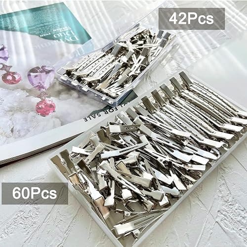 60Pcs Metal Styling Duck Billed Hair Clips, Silver Alligator Roller Clips for Women's Long Hair Styling Sectioning and Pin Curls, Bow DIY, with Case thumbnail 7