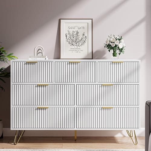 MAISONARIA White Dresser for Bedroom, 7 Drawer Dresser with Gold Pulls, Wide Chest of Drawers for Bedroom, Entryway, 47.2" L x 15.7" D x 31.4" H thumbnail 4