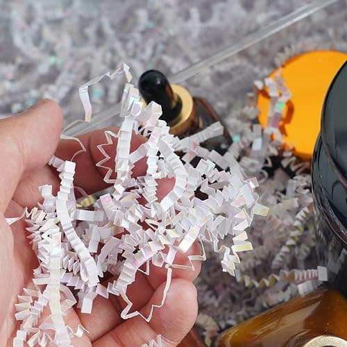 Uptotop 8oz Crinkle Cut Paper Shred Filler for Gift Wrapping, Gift Basket Filling, Perfect for Birthday, Christmas, Thanksgiving, Halloween, Easter, Valentine's Day, Mother's Day, Father's Day, Wedding & Holiday Decor, Diamond White thumbnail 5
