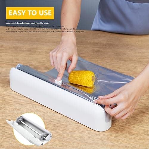 Quasziwa Aluminum Foil & Plastic Wrap Dispenser with Cutter - Easy One-Hand Operation, Space-Saving Kitchen Organizer for Worktops & Cabinets, Magnetic Cling Film Dispenser - Fits 12" Rolls, Gray thumbnail 5