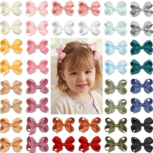 CÉLLOT 40Pcs 3 inch Hair Bows for Girls Grosgrain Ribbon Toddler Back to School Hair Accessories with Alligator Clips for Baby Girls Kids - Image 1