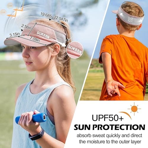 Sukeen Kids Sun Visor Hats for Girls Boys,Lightweight Sports Hat UPF50+ Sun Hat Cooling Headwear Visor for Running Outdoors - One Size - Pink thumbnail 5